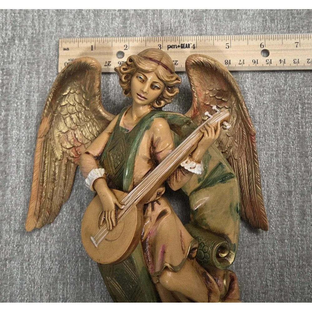 Vintage Fontanini Depose Italy Angel Wall Plaque Playing Lute Mandolin 367 8.5